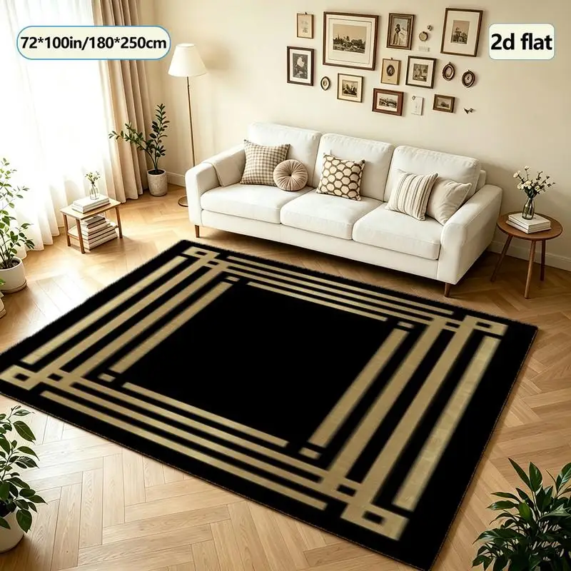 Black Background with Gold Decorative Art Frame Carpet Floor Luxury Square Carpet Suitable for Villa Entrance Home Floor Decoration