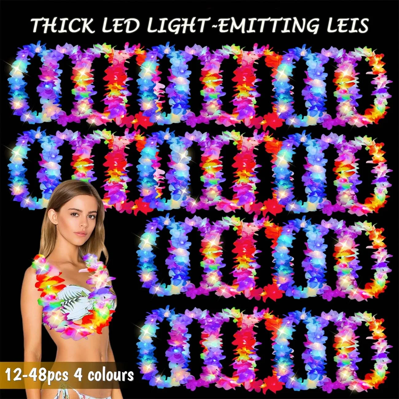 Event Supplies - 12-48PCS Upgrade LED Hawaiian Leis Luau