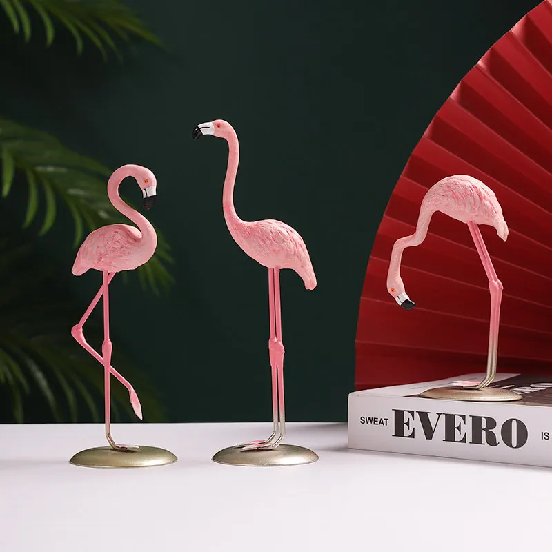 INS Pink Flamingo Ornament Cute Resin Figurine Home Decor for Living Room TV Cabinet Bedroom Kawaii Girl Heart Desk Nordic