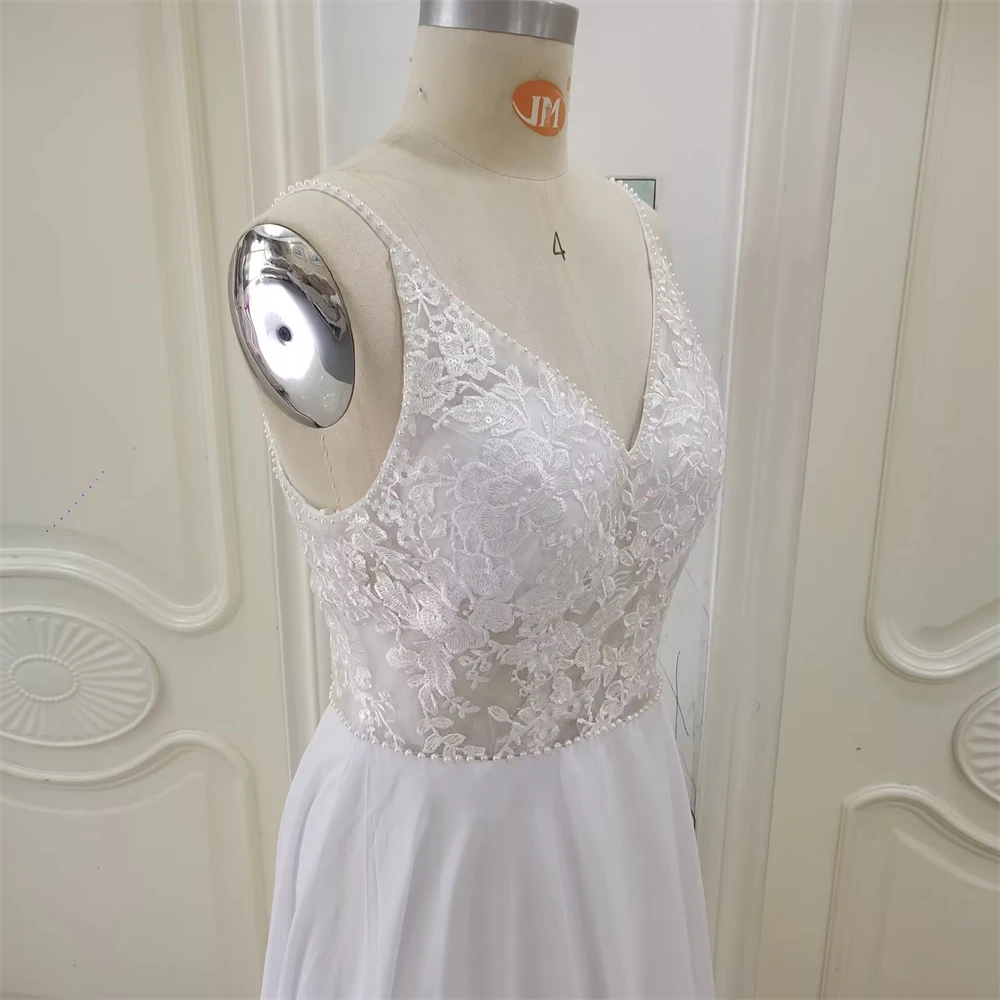 ZJ6012 مخصص زهرة ألف خط الحبيب فساتين الزفاف للنساء السباغيتي حزام 2025 بلا أكمام العروس بوهو فستان زفاف #5