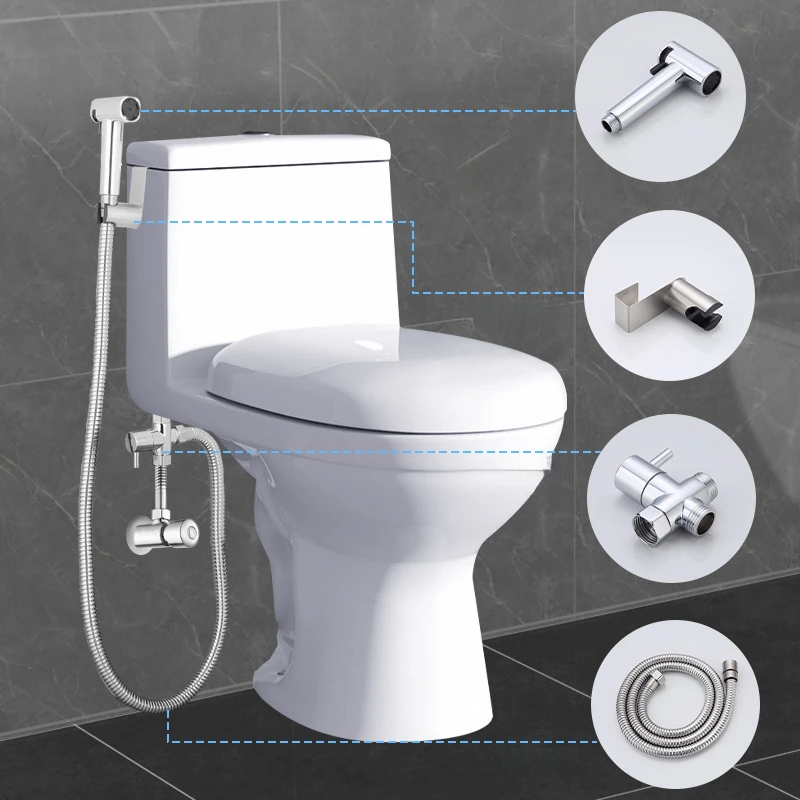 

Stainless steel bathroom shower set, toilet cleaning accessories, suitable for home or hotel bathrooms