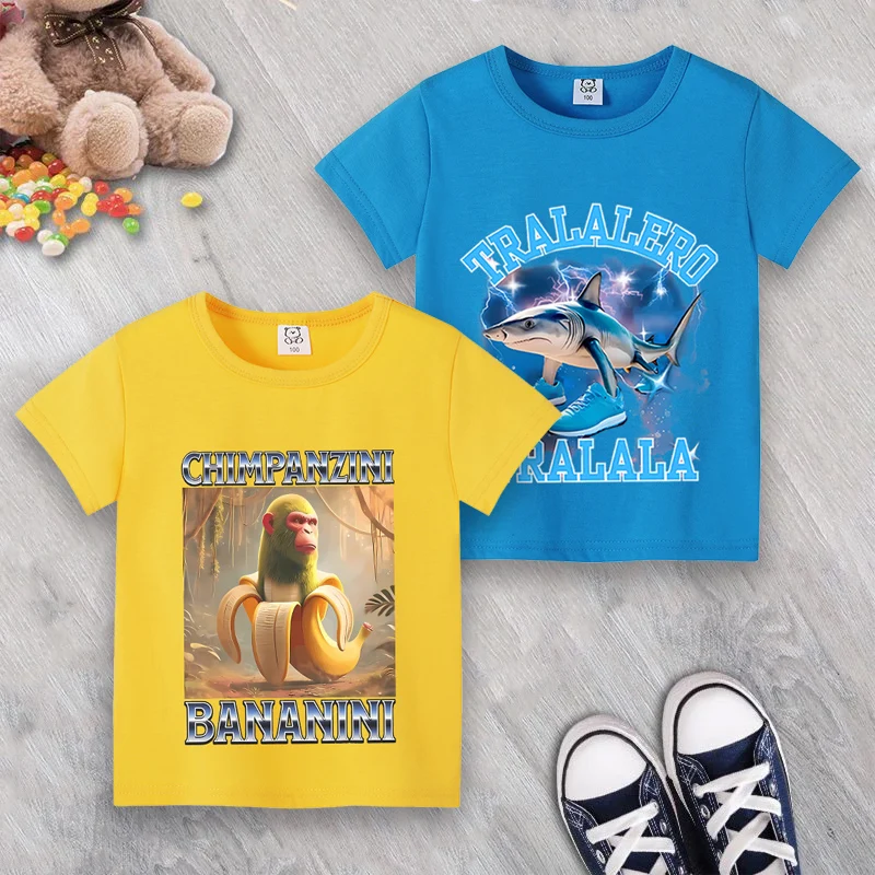

Italian Brainrot Funny Children T-shirts Kids Tops Tralalero Tralala Tung Sahur Bombardiro Crocodilo Brr Patapim Summer Clothes