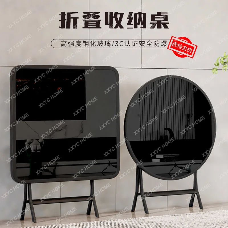 Dining table household small apartment square table roundtable small folding table outdoor diningtable tempered glass folding