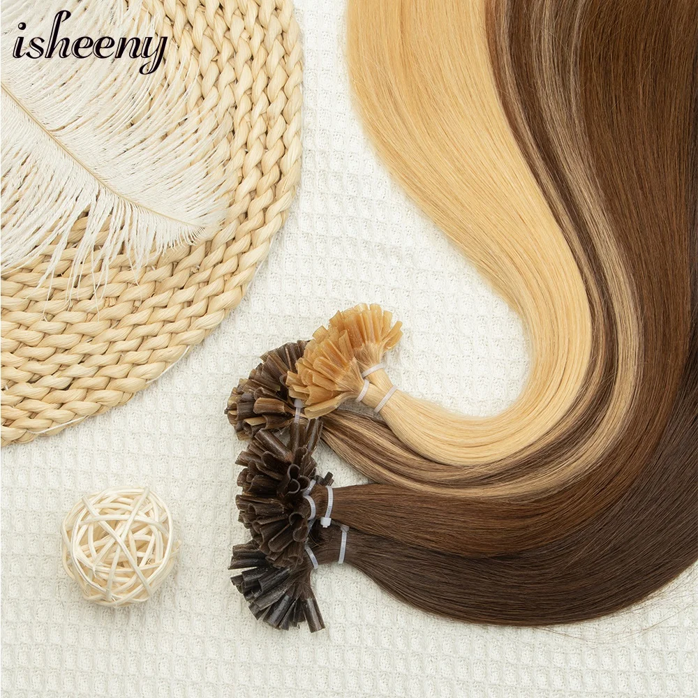 Isheeny الطبيعية مستقيم الكيراتين الإنسان الانصهار الشعر مسمار U تلميح آلة صنع ريمي شعر مستعار بشري 12-20 بوصة 30 جرام/الحزمة