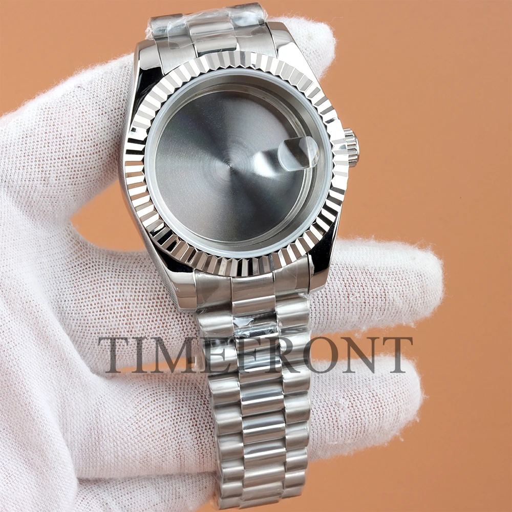 With 28.5mm NH35 Arabic Numerals Dial and Hands 36MM 39MM Watch Case For nh35 nh36 Movement Waterproof Silver Presidential Strap
