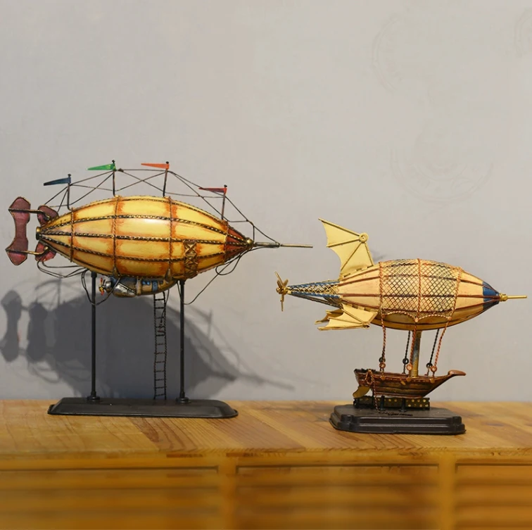 European Vintage Wrought Iron Airship Model Accessories Home Room Decoration Items Shopping Mall Store Window Photo Studio Props