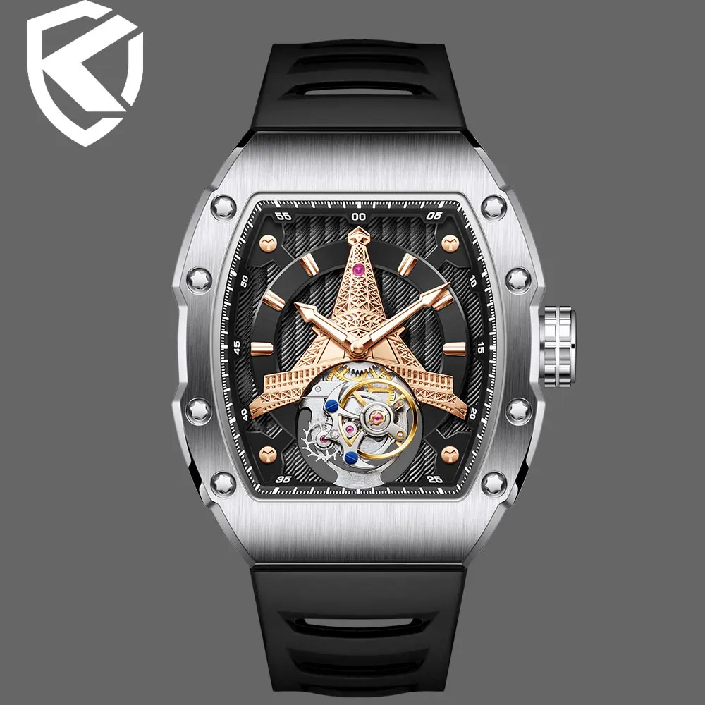 KOULUOLANG Men's Tourbillon Watch Mechanical Watch Genuine Tourbillon Movement Luminous 316 Stainless Steel 5bar Waterproof