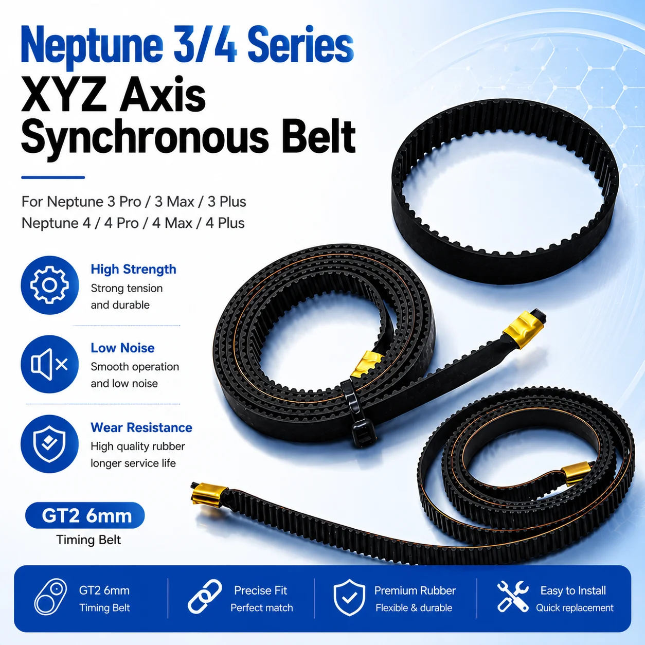Neptune 4 XYZ Axis Synchronous Belt GT2 6mm Rubber Open Timing Belt for Neptune 3 Pro/3 Max/3 Plus Neptune 4/4 Pro/4 Max/4 Plus