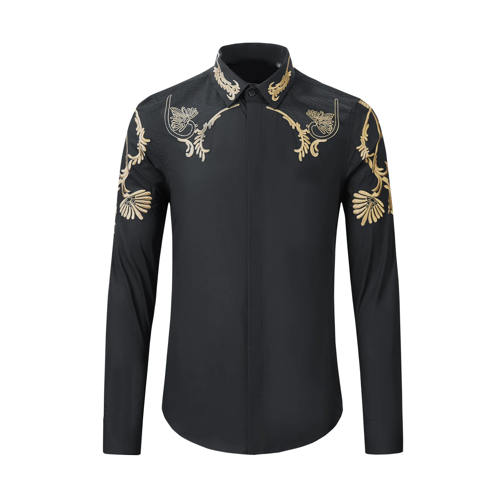 Autumn high-end craft embroidered wheat ear flower men's long sleeved shirt European and American style versatile shirt