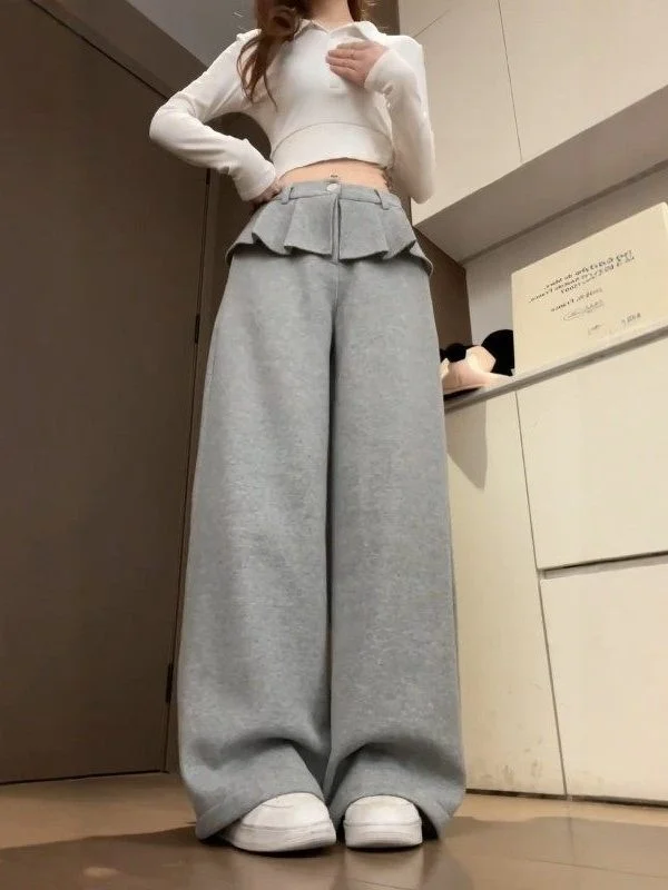 

Ay спортивные штаны с высокой талией, женские осенне-зимние свободные утягивающие драпированные универсальные повседневные брюки в Корейском стиле