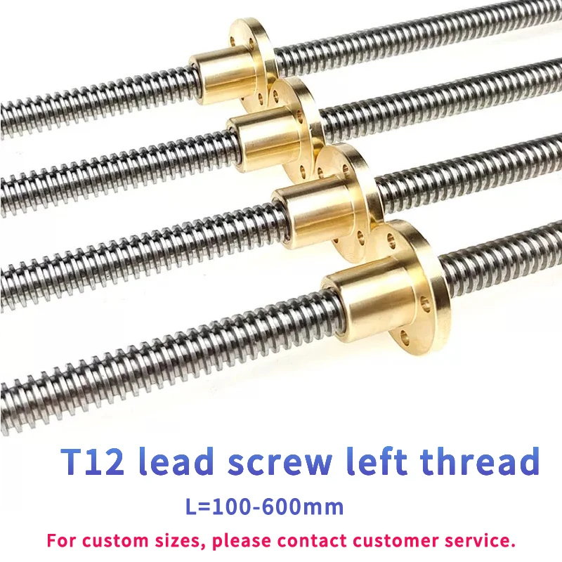 T12 Stainless Steel Left-Hand Lead Screw, Lead 2/3mm with Brass Nut, for CNC Woodworking and 3D Printing.