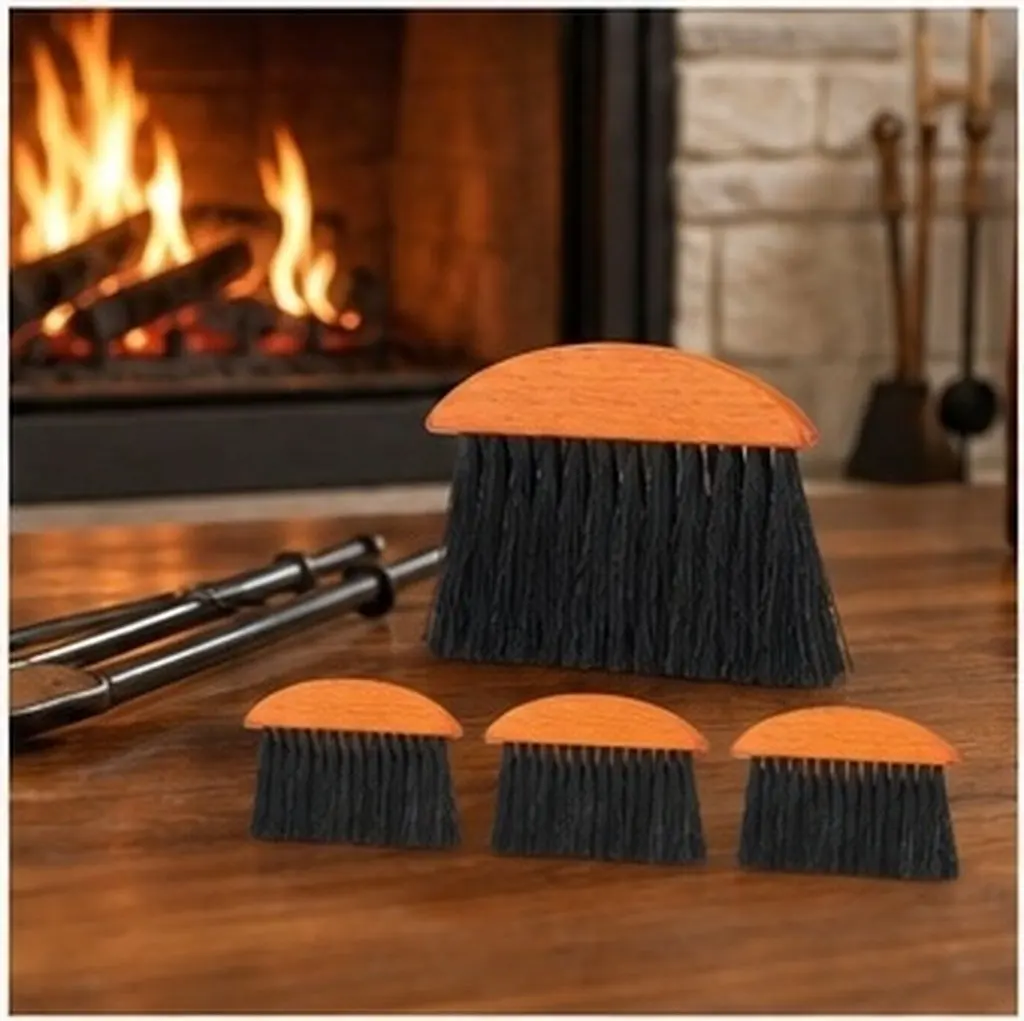 4Pcs Wood Cleaning Brushes Fireplace Tools Small Hand Broom Whisk Brush Ergonomic Wood Handle Fire Pit Brush Chimney Sweep