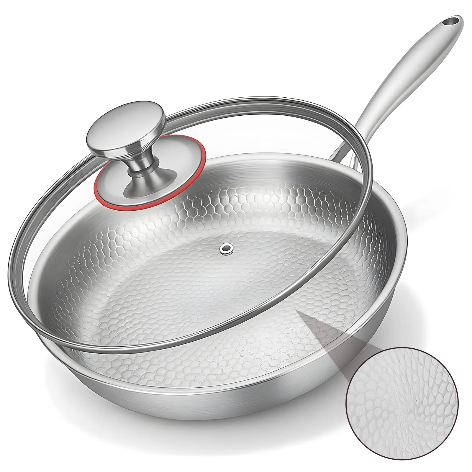 Reine Titan-Bratpfanne, unbeschichtete Titanpfanne, gehämmerte Titanpfanne Pro mit Deckel und Spatel, extrem langlebig, kratzfest