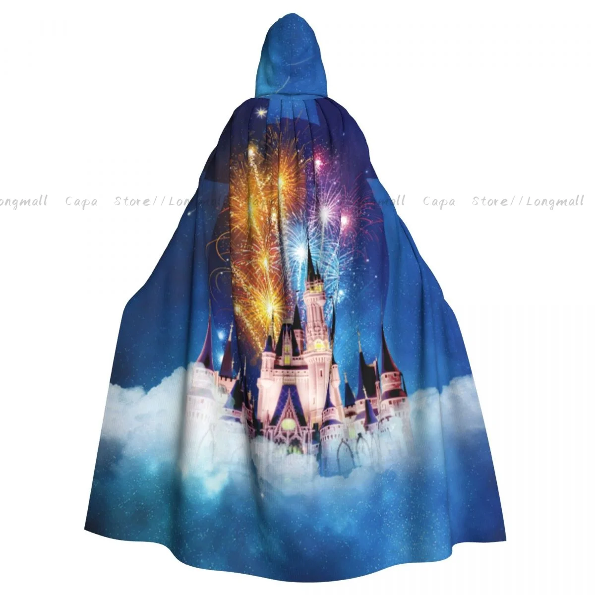 Fairy Night Blue Firework Dreamy Hooded Cloak Coat Halloween Cosplay Costume Vampire Devil Wizard Cape Gown Party