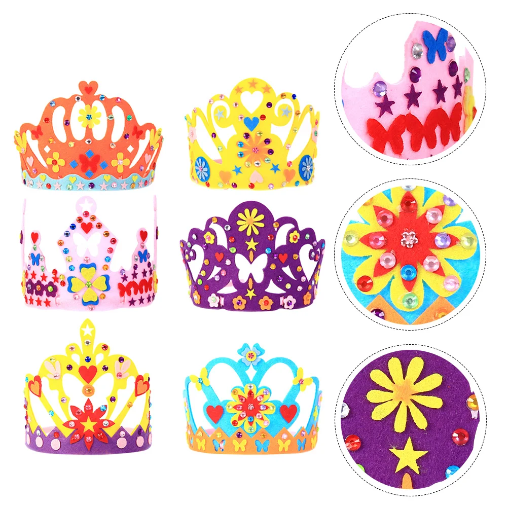 6 Sets DIY Crown Hat Birthday Accessories Tiara Craft Kit Hats Non-woven Party Child Cap