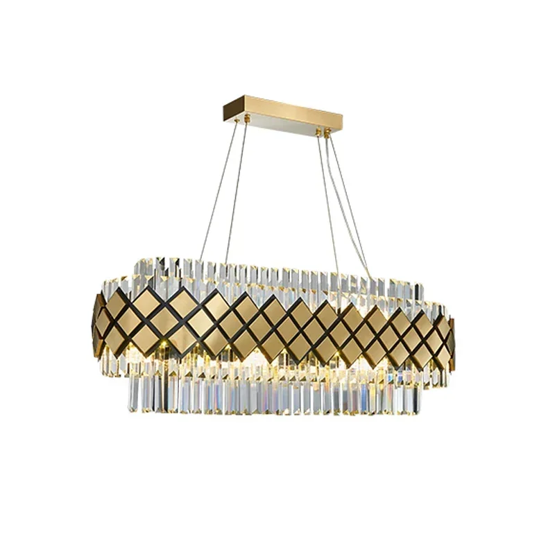 

Modern Crystal Gold Rectangle Chandelier Lighting for Dining Room Bedroom Chandeliers Living Room Light Fixtures