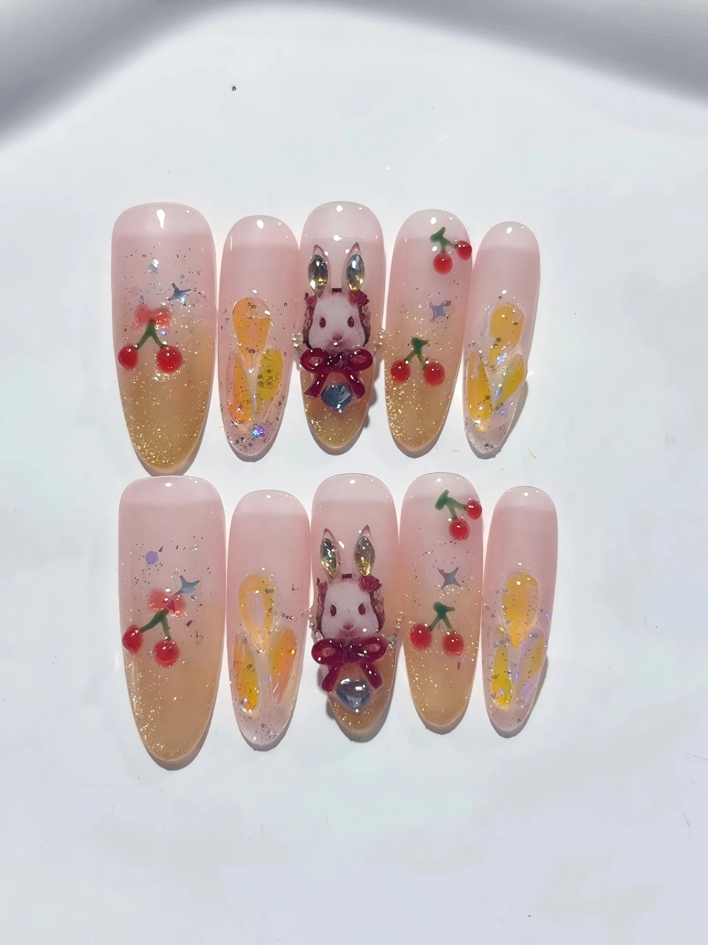 

French Style Cat Eye Cherry Bunny Cartoon Style Fashion Nail Art (C422)
