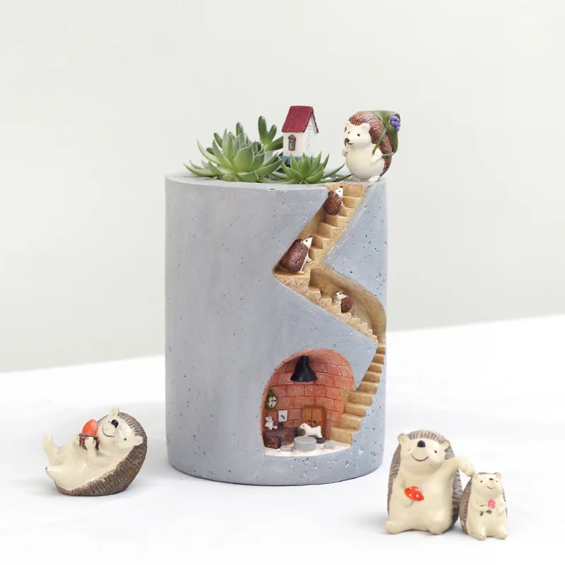 

Creative Resin Succulent Hydroponic Flower Pot Home Gardening Desktop Potted Hedgehog Home, Desktop Micro Landscape