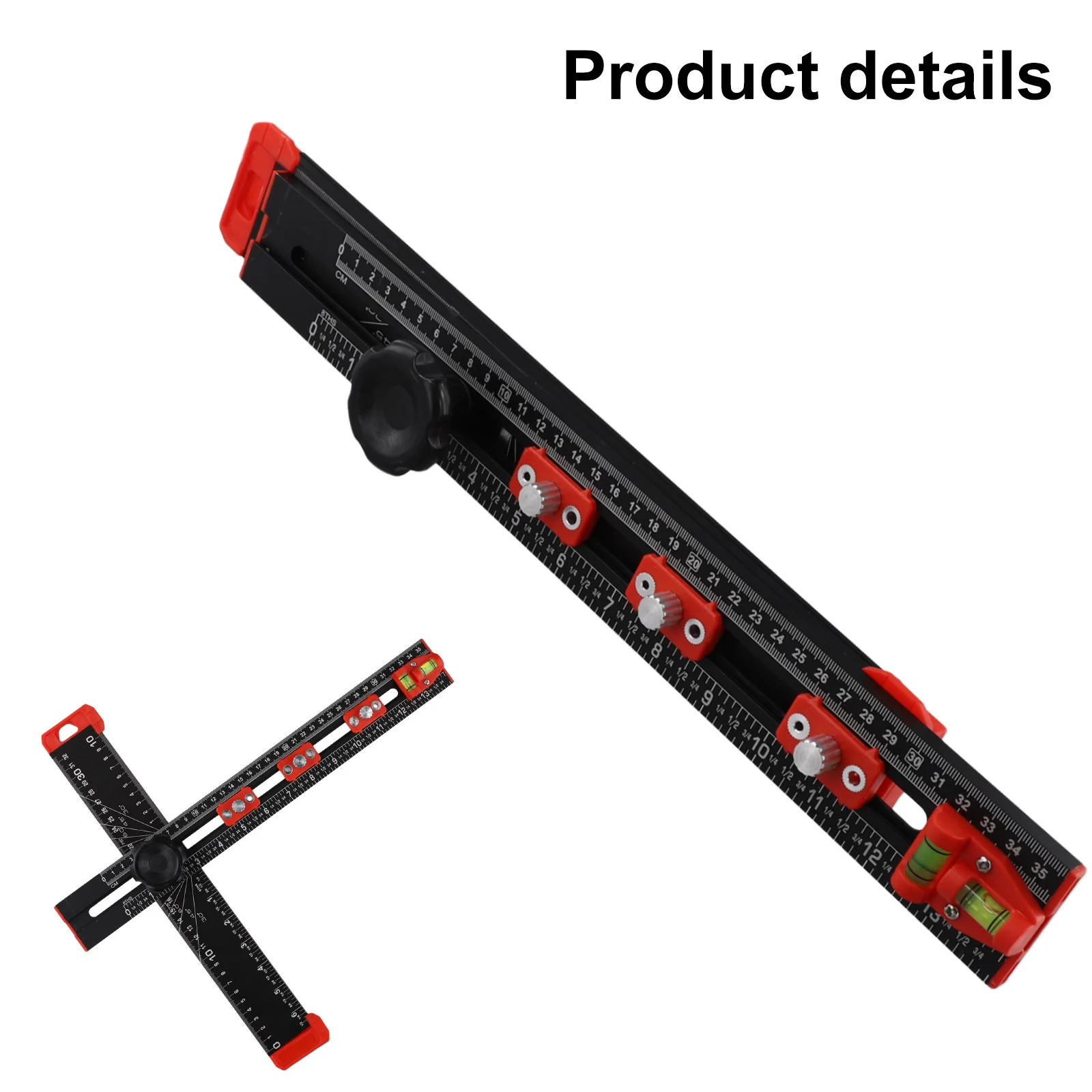 Adjustable Drilling Positioning Ruler 2 In 1 Metal Scribe Marking T-Ruler With Level Bubble For Cabinet Hole Punching Locator
