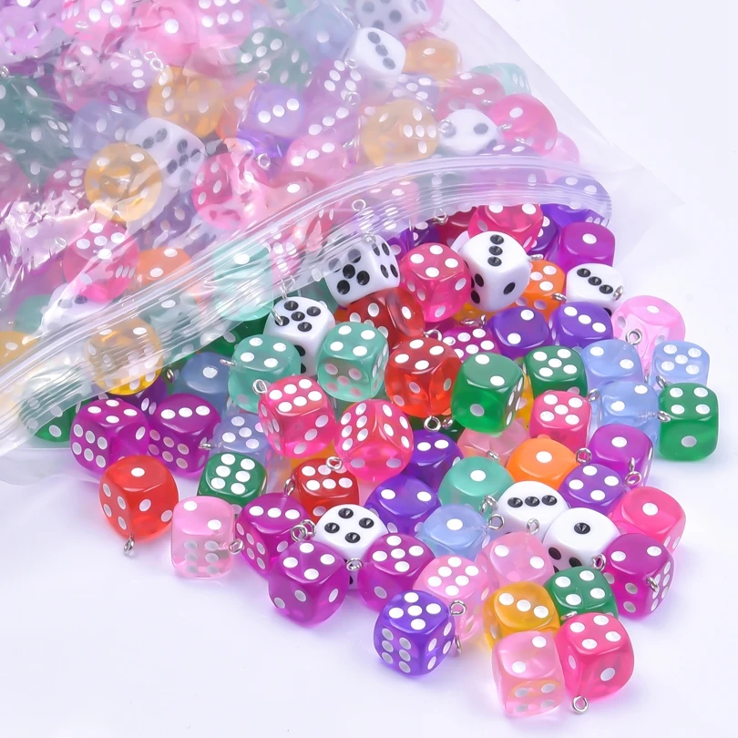 10/20/30pcs/Lot Random Mix Resin Dice Charms For Jewelry Making Bulk Colored Pendant Necklace Earring Handmade Material Supplies