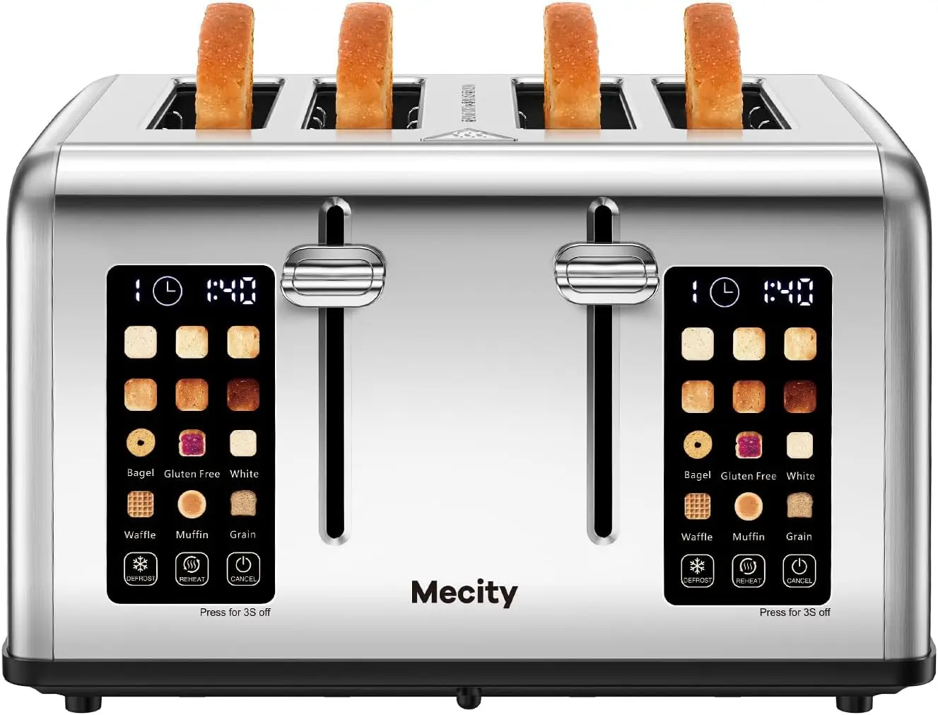 

4 Touch Screen Control 4 Wide Slot, Stainless Steel Smart Bread for Bagel Muffin Waffle, Dual Control Pannel, Timer, Defrost,