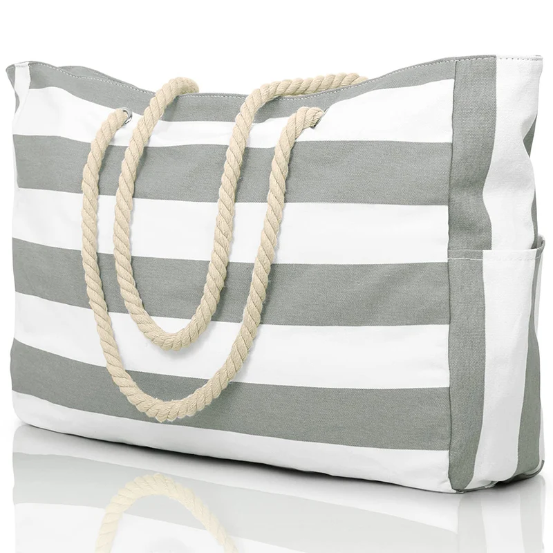 Travel Bag Large Size Luggage Women Beach Casual Canvas Handbags Hanging Convertible Hand Carrying Striped Zipper Big Tote Bags