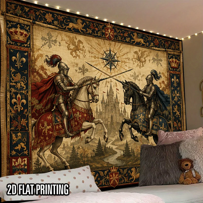 Epic Medieval Knights Battle Tapestry Wall Hanging Canvas Print for Hallway Bedroom Decor