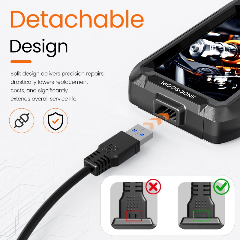 4.3'' Screen Detachable Design Endoscope Camera 2-100m Rigid Cable Single&Dual 8MM Pipe Borescope for Inspection Pipeline&Car