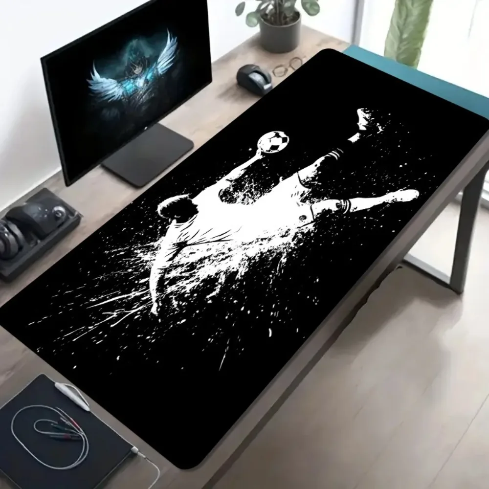 Dynamic Soccer Goalie Desk Mat, Black Background Diving Save Silhouette Large Gaming Mouse Pad, Desk Decor