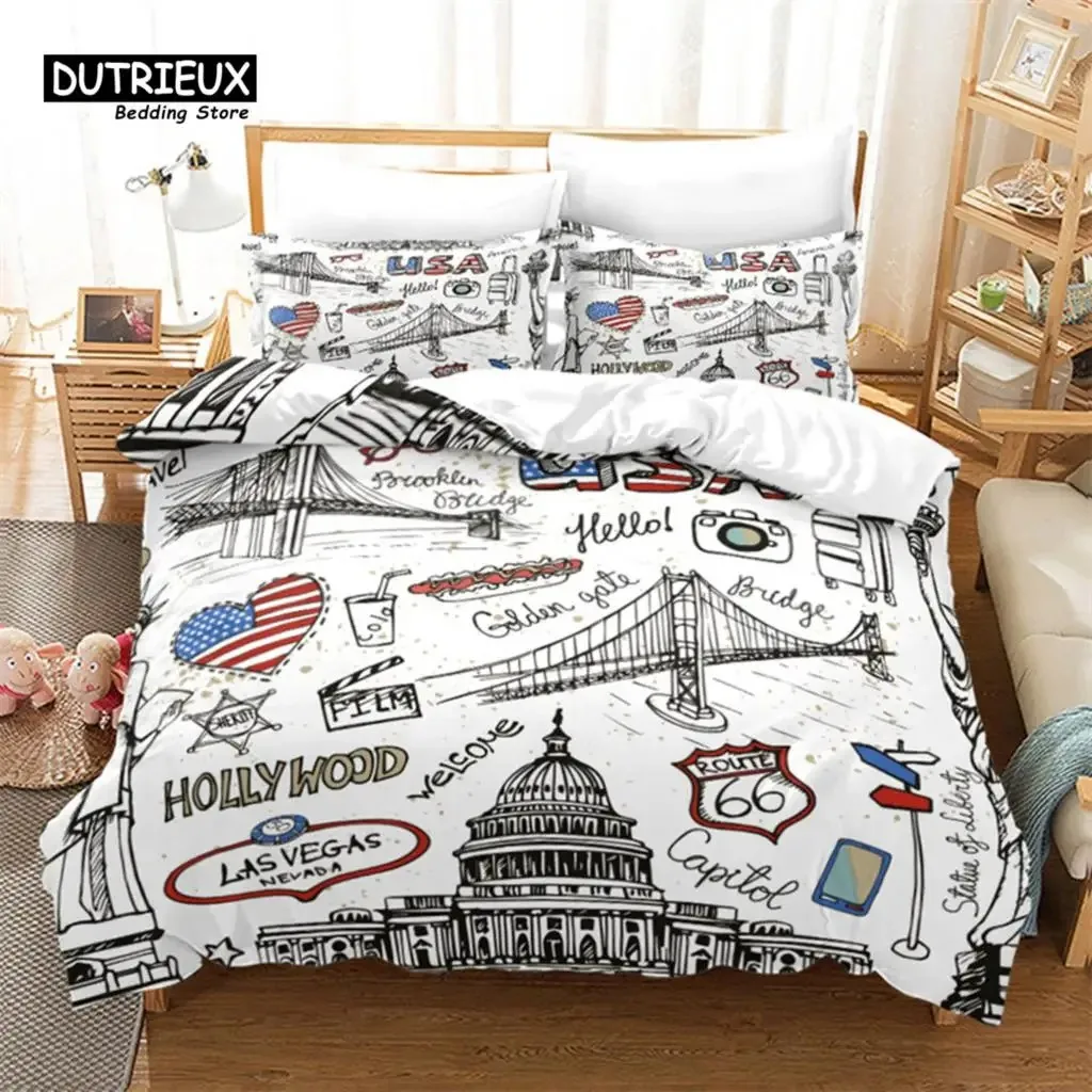 

Europe City Building Bedding Set 3D Print Duvet Cover Cartoon Comforter Cover King For Kids Child Teen Boys Girls Bedroom Decor