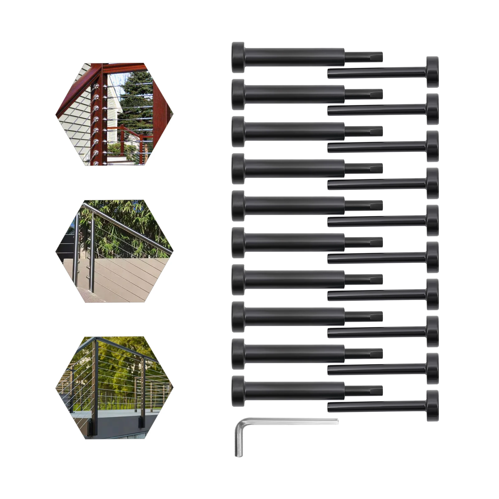 10Pcs Invisible Cable Rail Kit, Includes 1/8 Inch Cable Rail Tensioners and End Fittings, Suitable for Wood or Metal Posts, Stair Cable Railing, Platform Railing and Garden Fence