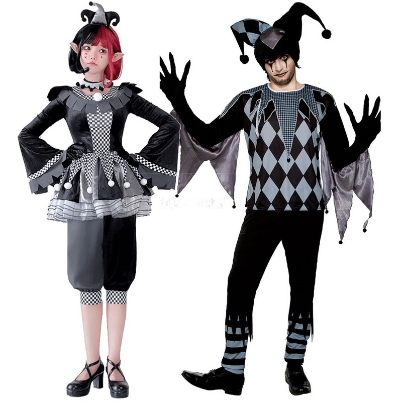 Halloween Zirkus Clown Kostüm Kopf bedeckung Frauen Männer Leistung Karneval Party Rollenspiel Joker Clown Cosplay Outfits Mädchen