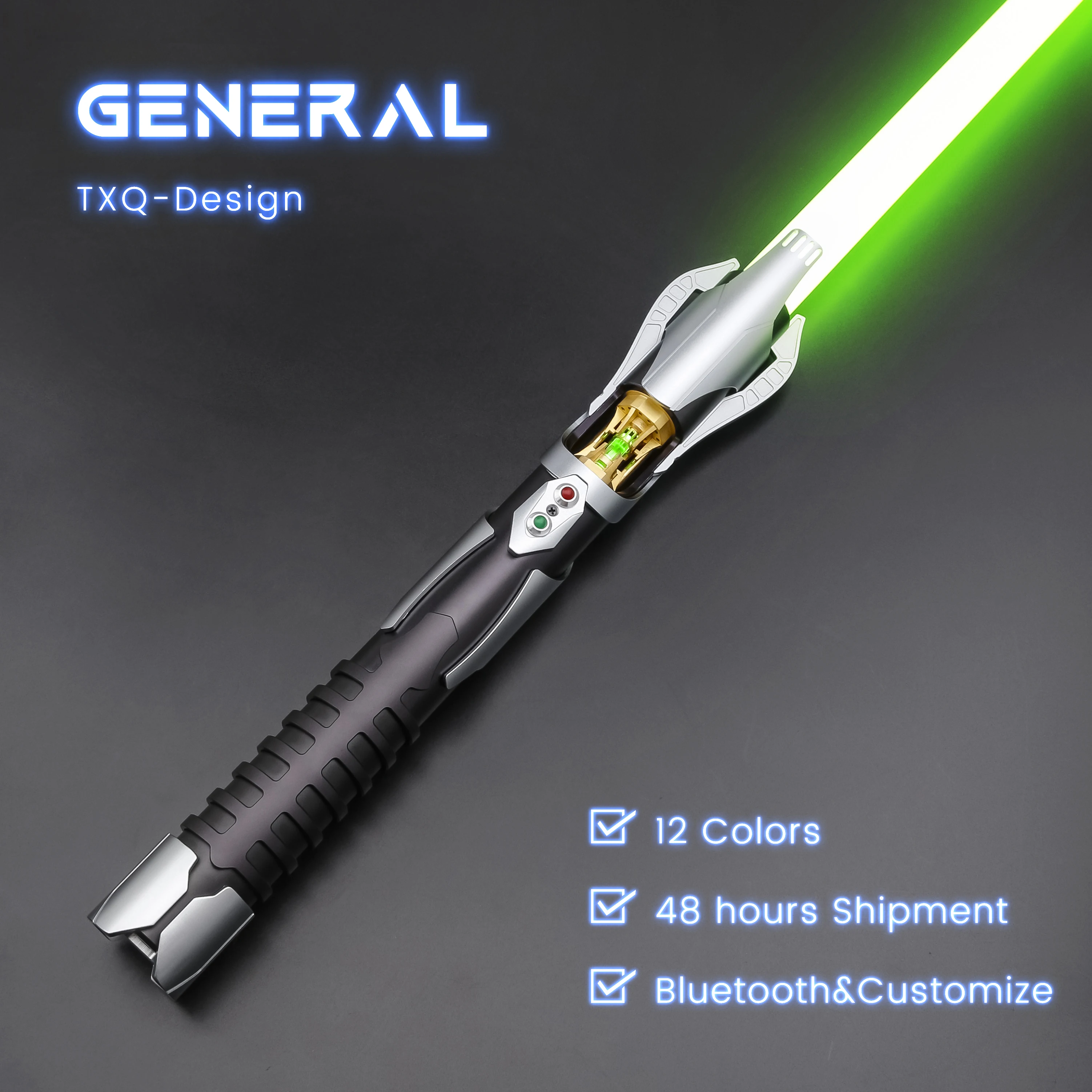 

TXQSABER New Design "General" Lightsaber with Kyber Crystal Double Buttons Neo Pixel Light Sword Smooth Swing 12 Colors 27 Sound