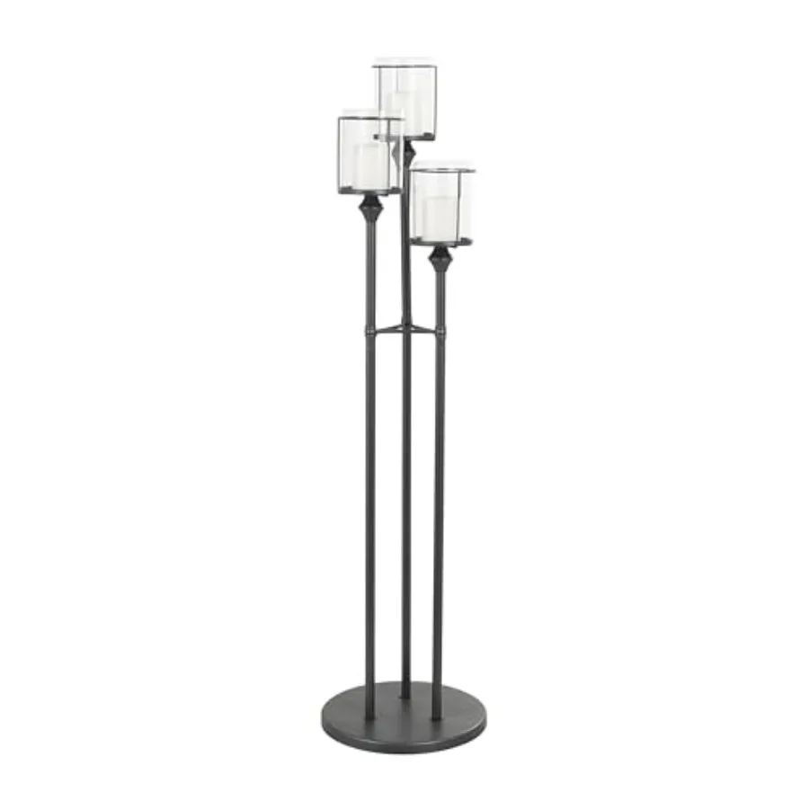 Metal Room Hurricane Lamp Tall Floor Hurricane Candle Holder with 3 Posts and Round Base, Table Centerpiece Lamp 14" x 14" x 55