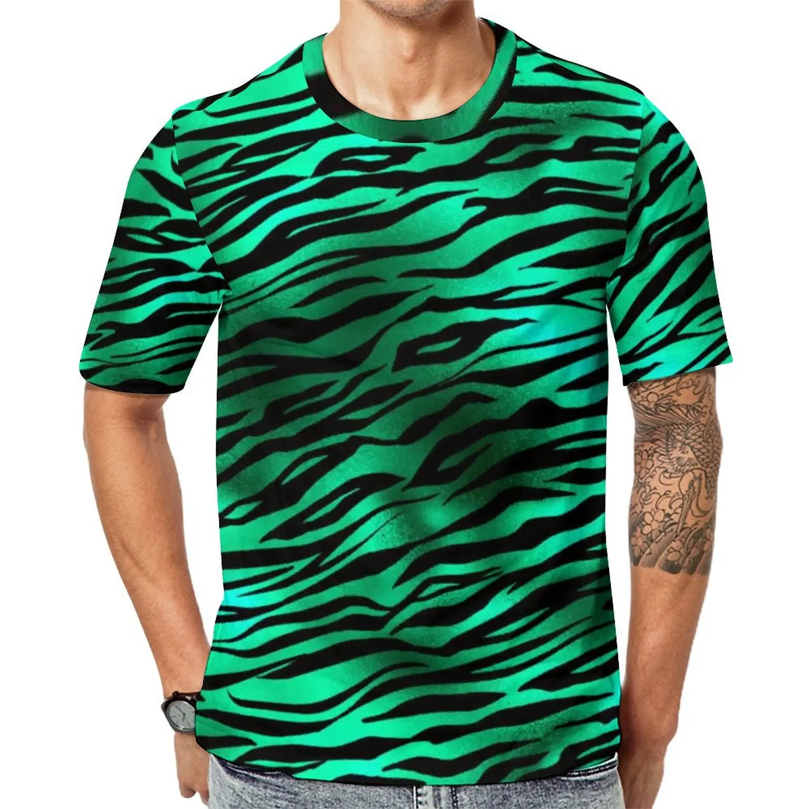 Green Leopard Print T-Shirt Emerald Gold Safari Design Harajuku T-Shirts Men Tshirt Original Short Sleeve Graphic Tees Plus Size