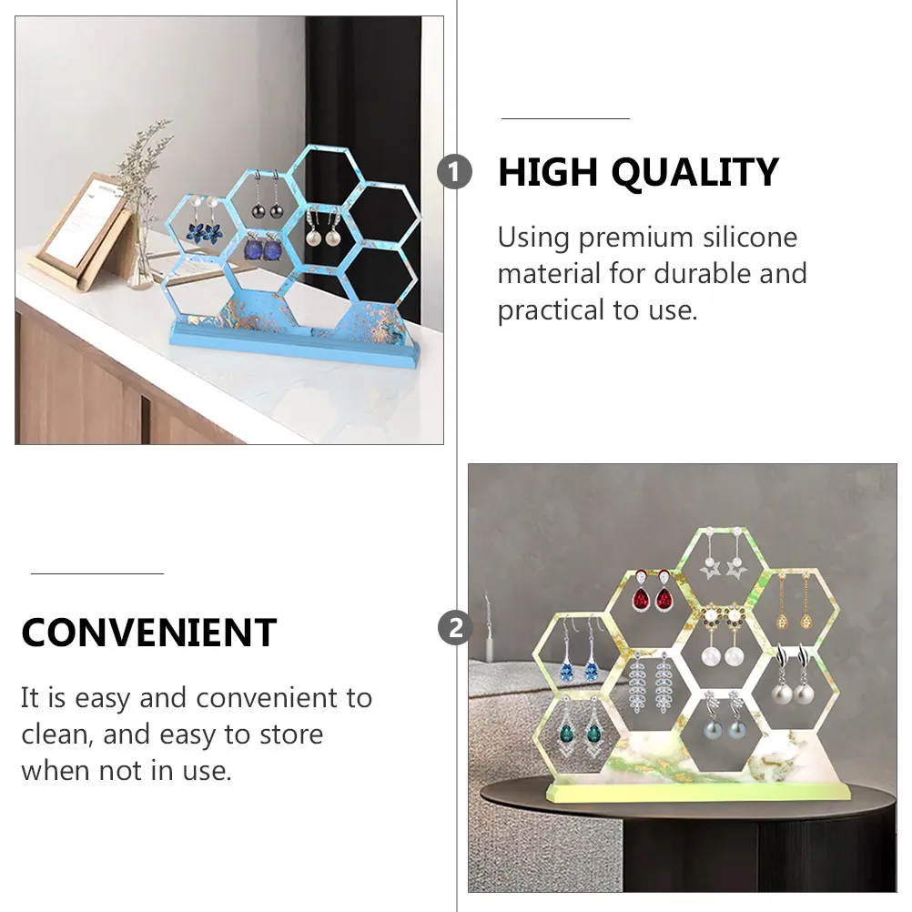 

1Set Hexagon Earring Holder Mold Reusable Silicone DIY Mold for Crystal Epoxy Crafts Easy to Clean and Store Silicone Die