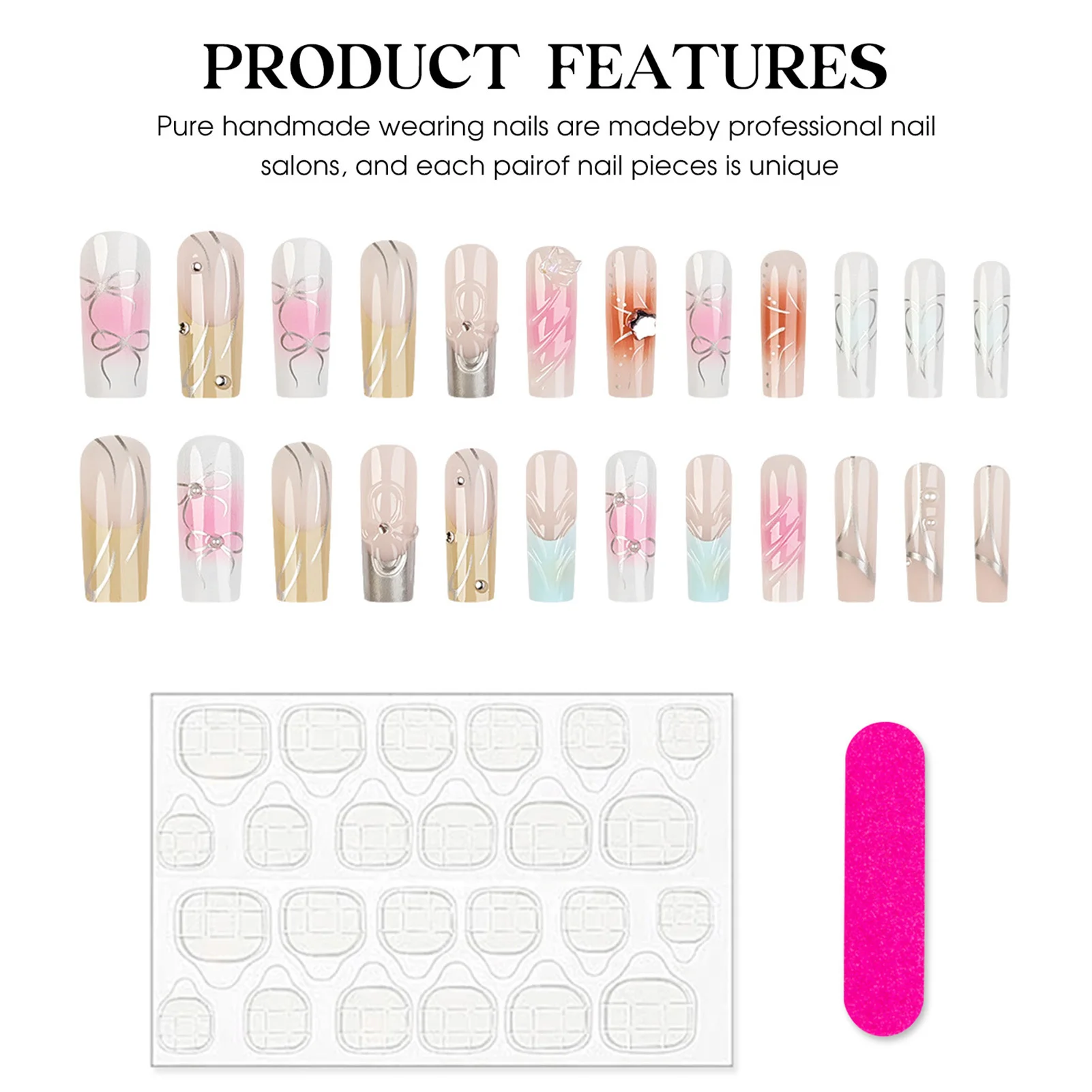 Long Square Finished Nail Tips Full Cover Press On Artificial Fake Nails for Women Girls DIY Nail Manicure