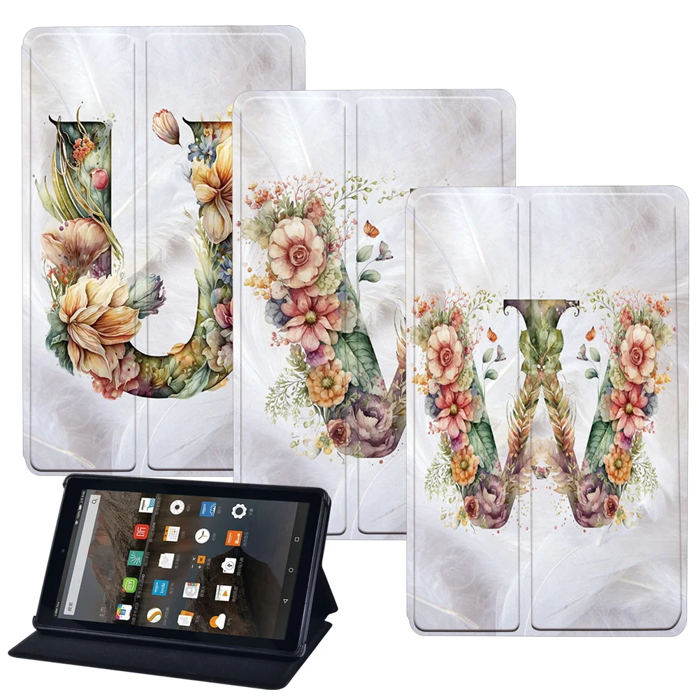 

For Fire 8 2020 Plus 2020/Fire 7 5 7 9th Tablet Case Anti-fall Stand Cover for Fire 10 2021 10.1'' Fish Letter Ininitial Pattern