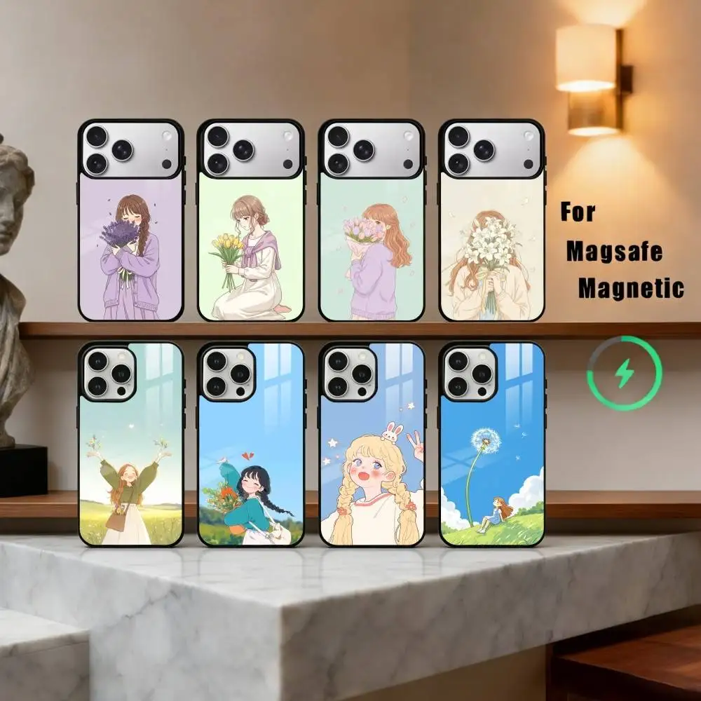 

D-Dreamy G-Glow Vibe cartoon girl Phone Case For iPhone17,16,15,14,13,12,11 Plus,Pro Max Magnetic For Magsafe Wireless Charging