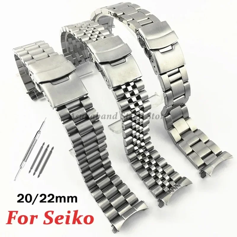 Solid Stainless Steel Metal Watch Band for Seiko SKX007 SKX009 Men Women Curved End Diving Sport Strap 20mm 22mm Bracelet Band