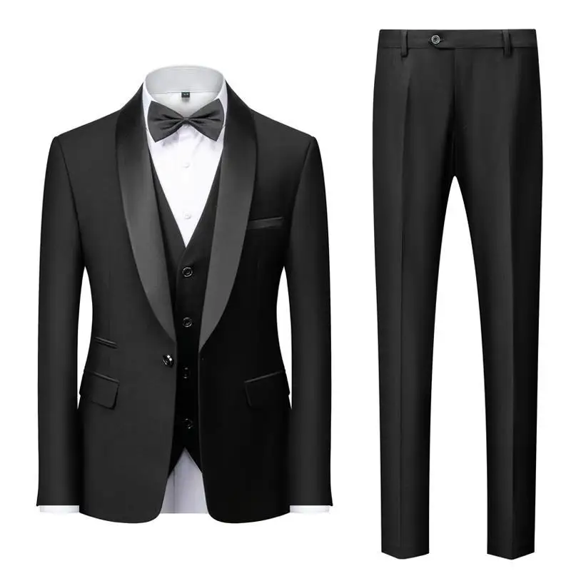 

M24457 Men's suits, groomsmen suits, three-piece suits, solid color, slim fit, Korean style, business casual, fashion trend