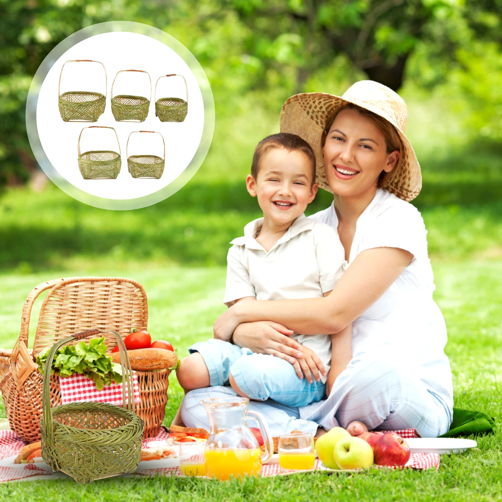 

5Pcs Bamboo Woven Basket Storage Container H Large Capacity Picnic H Basket Gift Idea Wedding Birthday Present Storage Box