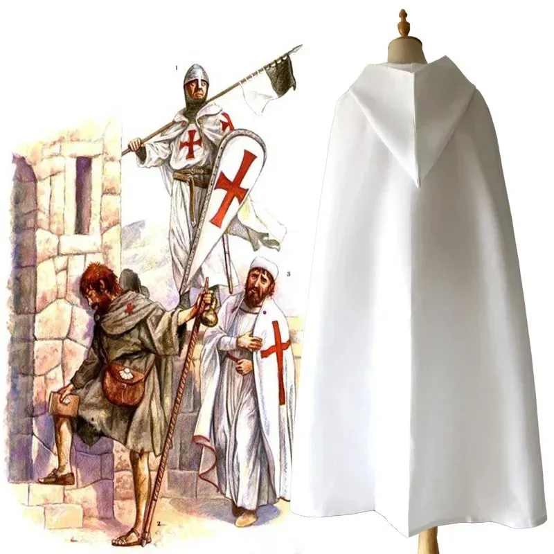 AAA 2025 personalizado hombres Cosplay cruzados disfraz de caballero templario guerrero Medieval soldado masculino negro blanco capa bata imperio romano H