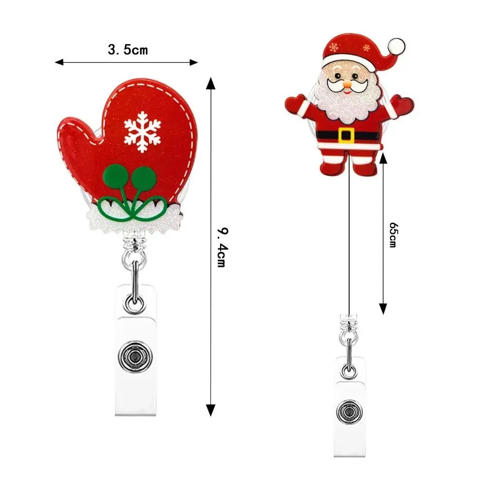 Acrylic Christmas Badge Reel Santa Claus Snowman Elk Retractable Badge Holder Xmas Decoration Gingerbread ID Card Holder