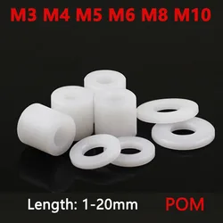 M3 M4 M5 M6 M8 M10 White POM Bushing Washer Round Hollow Unthread Standoff Spacer Sleeve Insulated Plastic Gasket Length 1-20mm