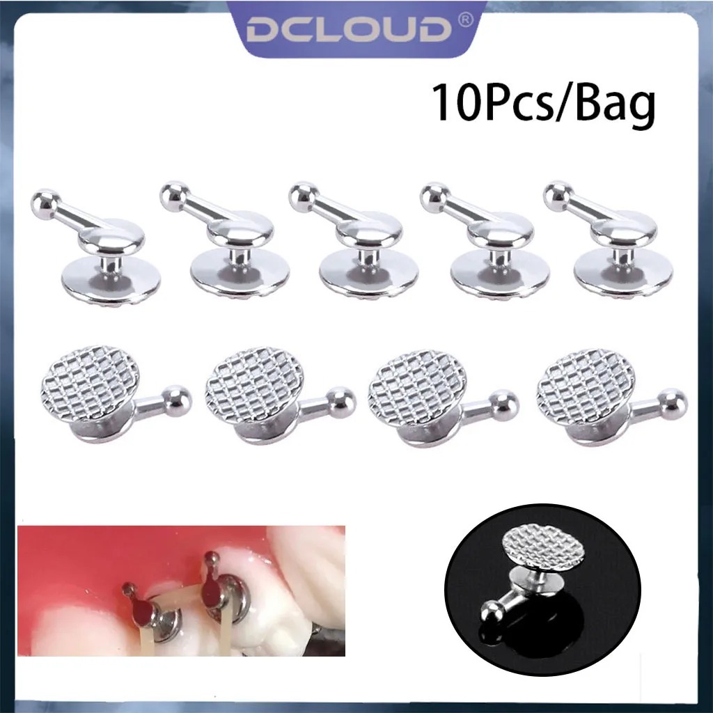 

10Pcs/Pack Dental Orthodontic Lingual Button With Traction Hooks MIM Monoblock Bondable Round Base Dentistry Ortho Materials