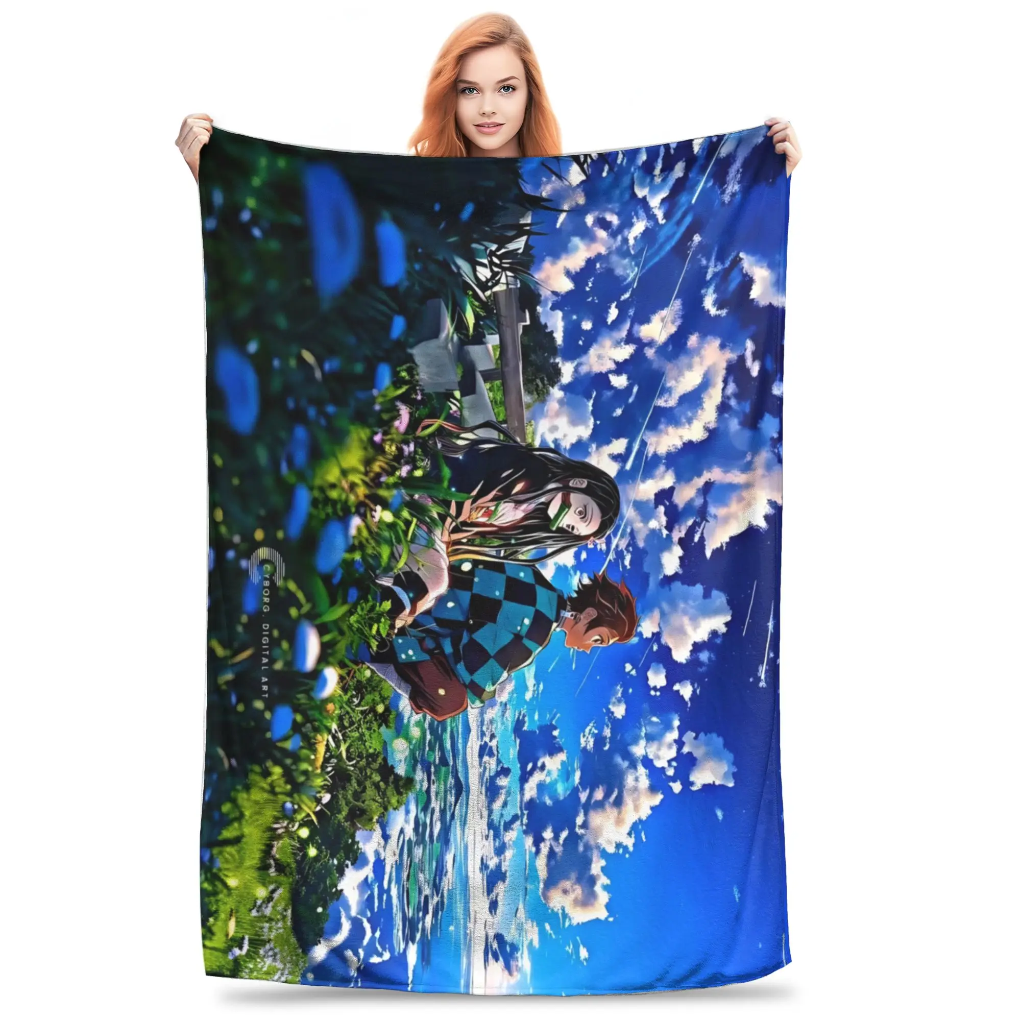 1PC Demon Slayer‌33  Winter Blankets for Adults Bedding Home Interior Sofa Knee