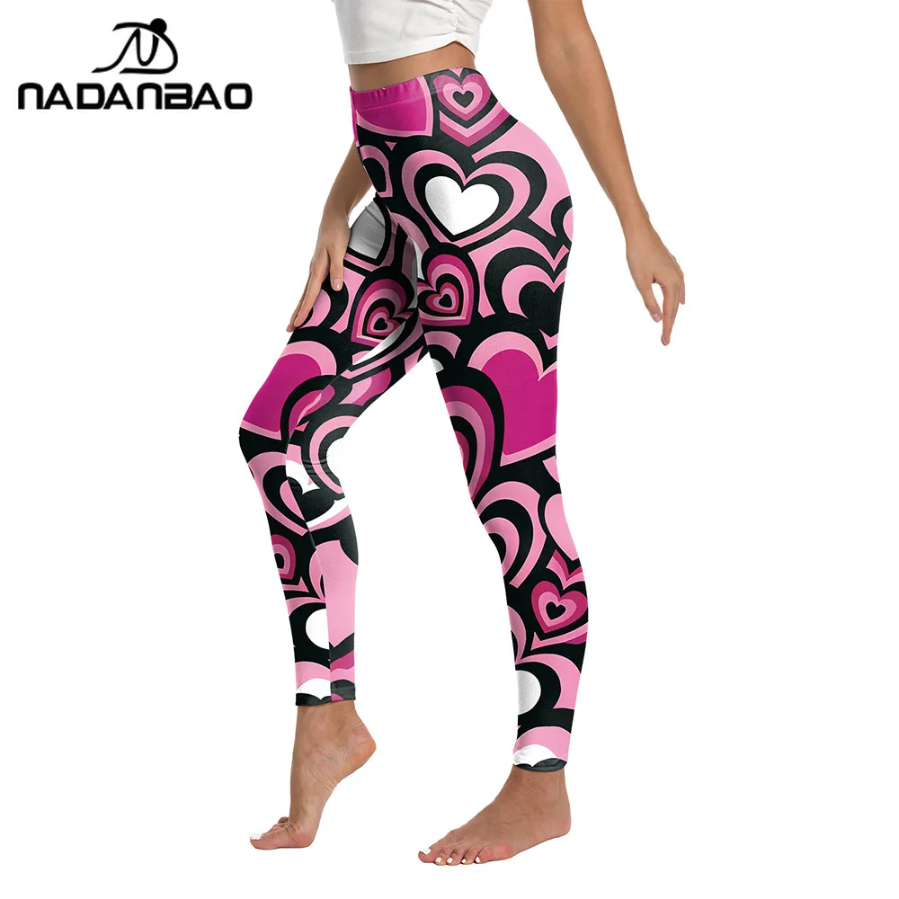 

Женские леггинсы Nadanbao с принтом в виде сердечек, брюки на День святого Валентина, сексуальные колготки, эластичные брюки со средней талией, повседневные спортивные брюки