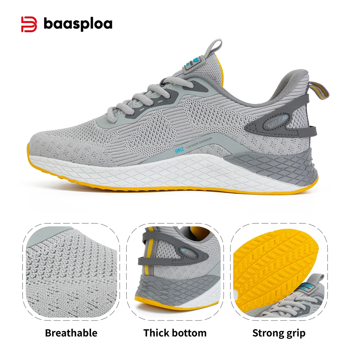 Baasploa Men Running Sneakers Mesh Breathable Lightweight Sport Shoes Male Lace-up Comfort Casual Shoes for Men Non-slip Outdoor