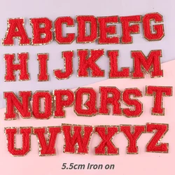 5.5CM Red Chenille Letter Patches Iron on Towel Embroidered Felt Alphabet Glitter Sequins Heat Adhesive Applique DIY Accessories